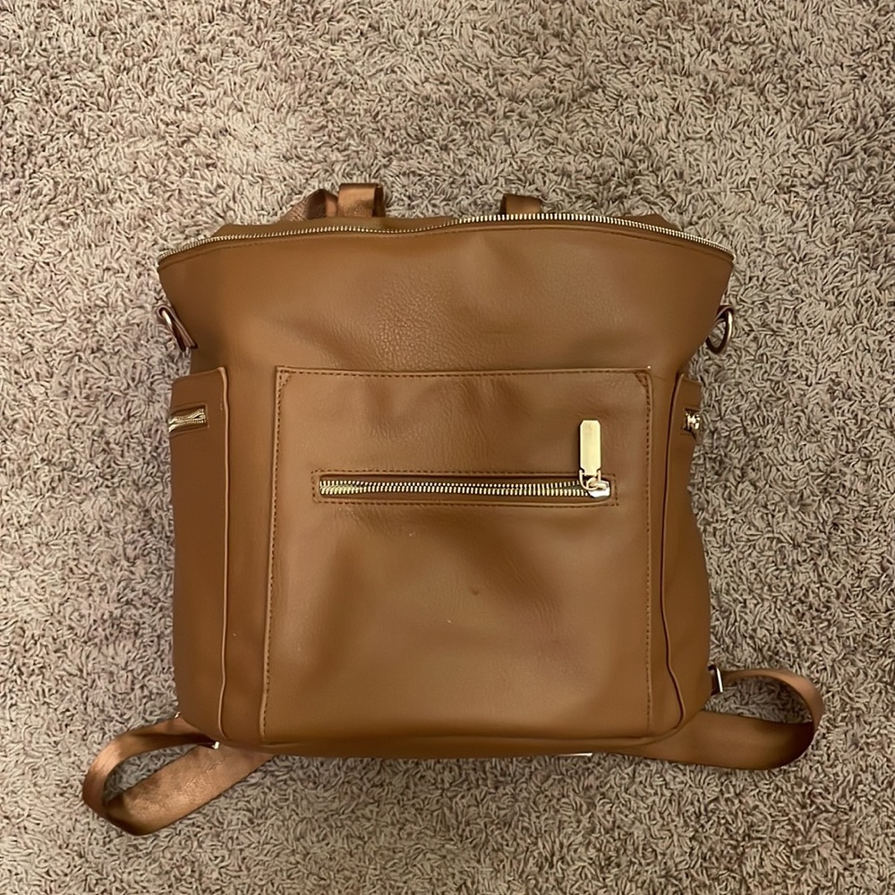 Classic Brown Kids Backpack with Front Zip Pocket